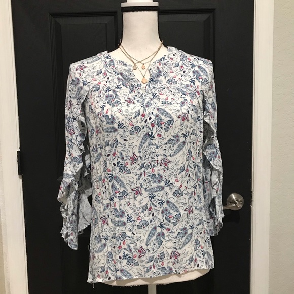 LC Lauren Conrad Tops - Lauren Conrad NWT floral Paisley ruffle sleeve peasant Blouse Sz Xs. Cottagecore